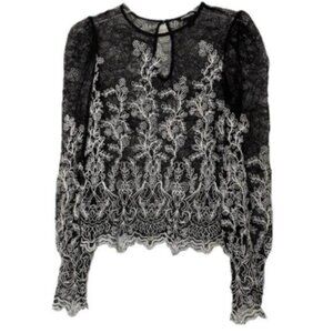 NWT Express Black Lace with White Embroidering Dressy Blouse Small